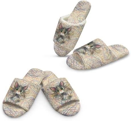 Jeiento Animal Cat Pattern Slippers for Women Lady Open Toe Slippers Soft Cushion Slip Resistant Spa Slipper for Hotel,Cozy Home Shoes by Jeiento