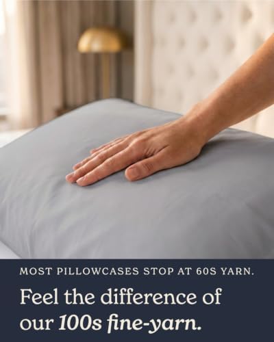 Beckham Hotel Collection King Pillow Cases Set of 2, Cool Touch Sateen Pillowcases, 500TC Cotton, Silky Smooth & Soft, Open End, Light Gray - Image 7