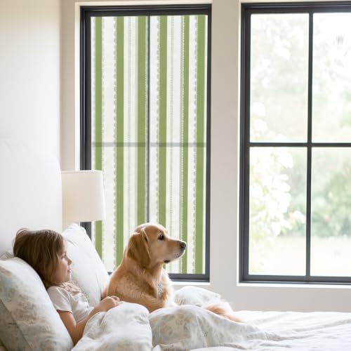 Window Privacy Film Frosted, Sage Green Striped Static Cling Door Window Covering, Farmhouse Vertical Stripes Geometric UV Blocking Windows Film for Office, Hotel, Bedroom, 29.5 x 78.7 Inches - Image 2