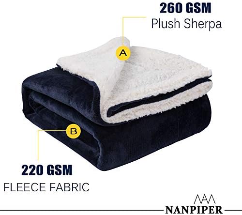 NANPIPER Sherpa Blanket Warm Blankets for Winter Super Soft Fuzzy Flannel Fleece/Wool Like Reversible Velvet Plush Couch Blanket Lightweight(Navy Blue Throw Size 50"x60") - Image 3