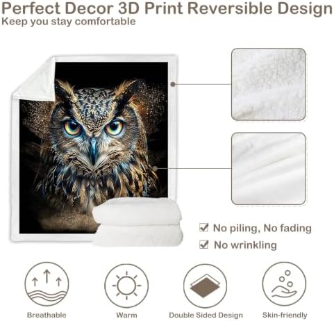 Owl Sherpa Blanket Wisdom Animal Print Throw Blanket for Teens Men Soft Warm Cozy 60x80 Inches Night Aesthetic Design Study Room Bedroom Decor Gift for Birthday Housewarming Anniversary - Image 7