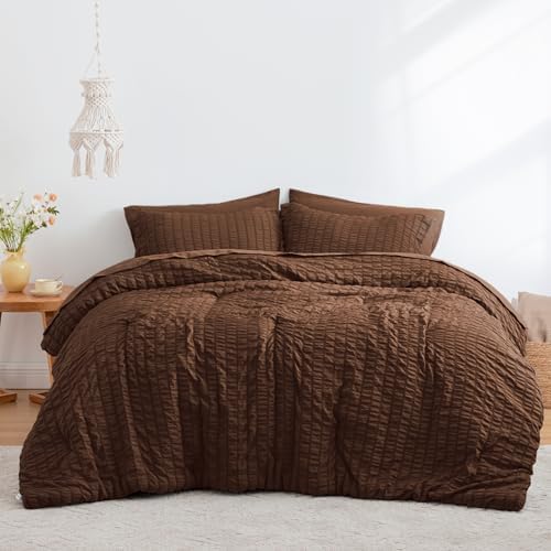Seersucker Brown California King Comforter Set, 7-Piece Bed in a Bag - Image 2