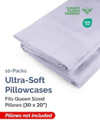 Queen Pillow Cases - 10 Pack Pillowcase Covers - 20" x 30" (Light Lavender) - Image 2