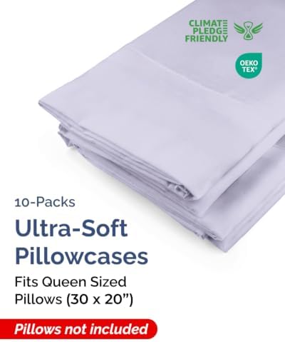 Queen Pillow Cases - 10 Pack Pillowcase Covers - 20" x 30" (Light Lavender) - Image 2