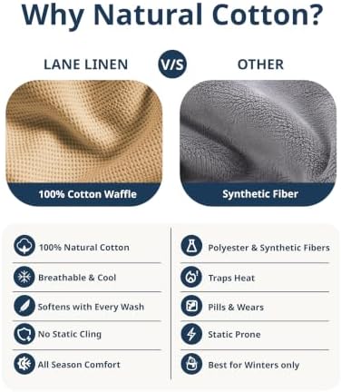 LANE LINEN Queen Size Blankets for Bed, 100% Cotton Waffle Textured - Beige - Image 6