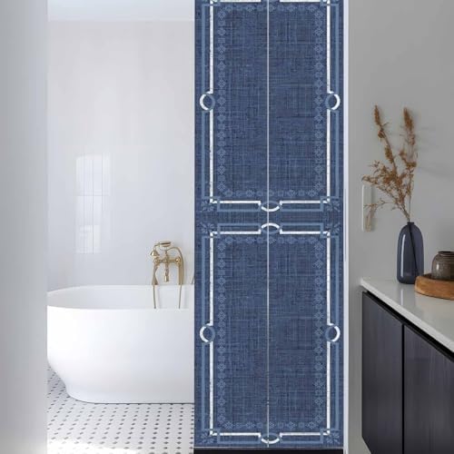 Window Privacy Film Frosted, Navy Blue Botanical Reusable Static Cling Window Tints, Vintage Florals Geometric Minimalist Heat Control Windows Films for Offices, Balcony, 29.5 x 118 Inches - Image 3