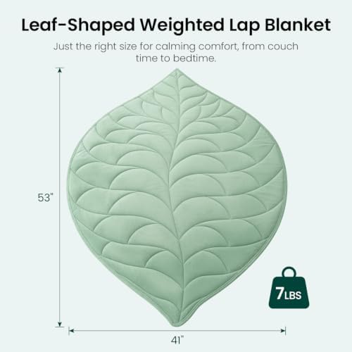Drewin Leaf-Shaped Weighted Lap Blanket for Adults 7lbs,41"x53" Sage Green - Image 3