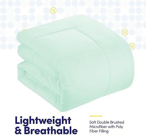 Sweet Home Collection 7 Piece Comforter Set Bag Solid Color All Season Soft Down Alternative Blanket & Luxurious Microfiber Bed Sheets, Mint, Twin - Image 6