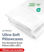 Standard Pillow Cases - 10 Pack Soft Pillowcase Covers - 20" x 26" (White) - Image 2