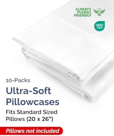Standard Pillow Cases - 10 Pack Soft Pillowcase Covers - 20" x 26" (White) - Image 2