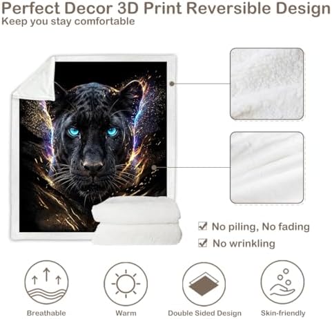 Black Panther Sherpa Blanket Neon Animal Print Throw Blanket for Men Soft Warm Cozy 50x60 Inches Dark Power Design Gamer Room Bedroom Decor Gift for Birthday Housewarming Anniversary - Image 7
