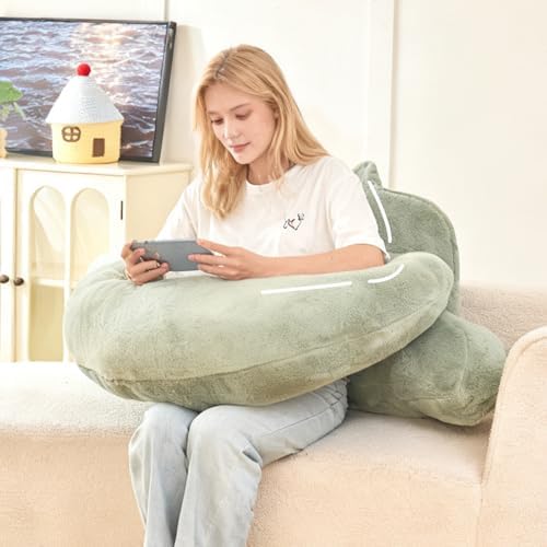 19" Reading Pillow for Bed,U Shaped Arm & Elbow Support,Green Faux Fur by PAJEO