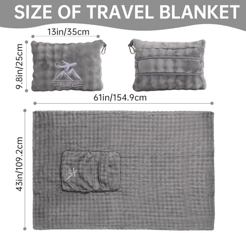 Travel Blanket and Pillow-2-in-1, Ultra-Soft&Compact, One-Piece Airplane Blanket with Hand Luggage Belt and Backpack Clip,Travelers Accessories Gifts, 61x43 Inches (Gray) - Image 6