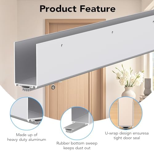 Aluminum Door Draft Stopper, 1-3/4 x 36 Weather Stripping Seal with Kick Plate, Under Door Gap Filler, U-Shape Door Sweep for Bottom of Doors Exterior/Interior (Silver, 1 Pack) - Image 3