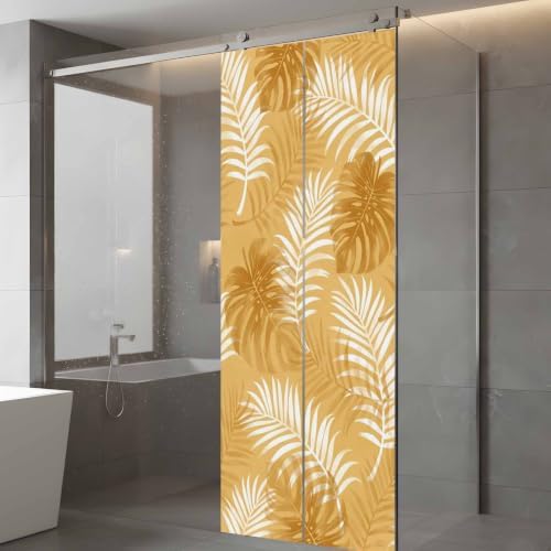 Window Privacy Film Frosted, Orange Yellow Palm Trees Tropical Static Cling Door Window Covering, Summer Beach Botanical UV Blocking Windows Film for Office, Hotel, Bedroom, 29.5 x 78.7 Inches - Image 5