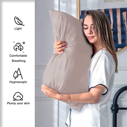 Suatien Mulberry Silk Pillow Cases 2 Pack Queen Size, Lotus Root - Image 3