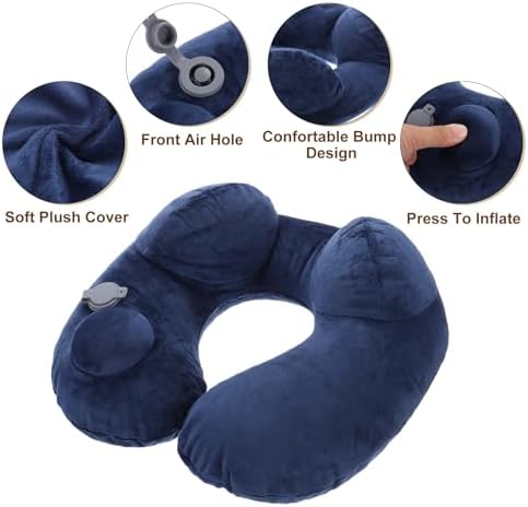 PATIKIL Self-Inflatable Pillow, 2 Pack Soft Flush Travel Neck Pillow Sleeping Anti Wrinkle Pillow Head Neck Support with Compact Bag for Plane Train for Travel Airplane, Navy Blue - Image 3
