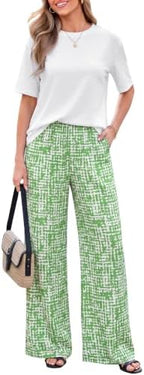PRETTYGARDEN Women‘s Summer 2 Piece Sets Short Sleeve Tops Beach Boho Pants by PRETTYGARDEN