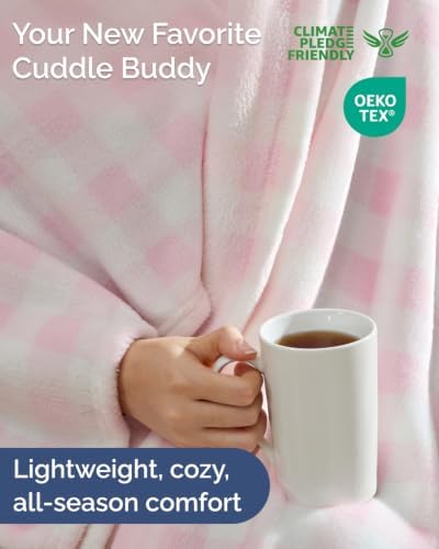 Pink Checkered Blanket Twin Size - Flannel Fleece Luxury Twin Blanket - Image 2