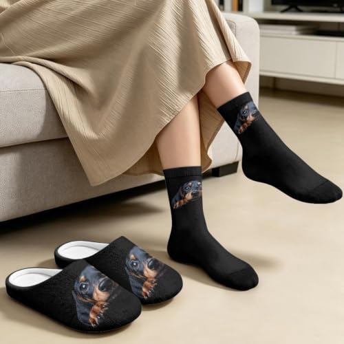 Jeiento Winter Fuzzy Slipper and Crew Socks for Women,Adult Slip-on Close Toe House Slipper,Flat Comfort home Slides - Image 3