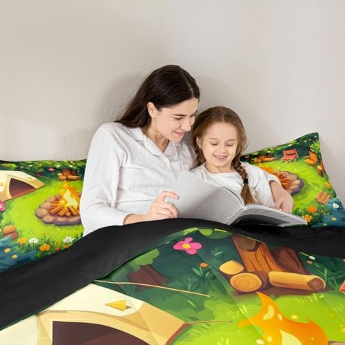 Erosebridal Campfire Toddler Comforter Set Woodland Campsite Bedding Set Happy Camping Camper Comforter for Kids Boys Girls,Rv Bunk Accessories Quilt Duvet - Image 5