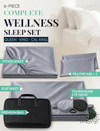 Luxury Tourmaline Infused 100% Egyptian Cotton King Size Sheet Set, 600TC Sateen, Deep Pocket – Fitted & Flat Sheet, 2 Pillowcases + Sleep Mask, Gift Storage Case, Gray - Image 2