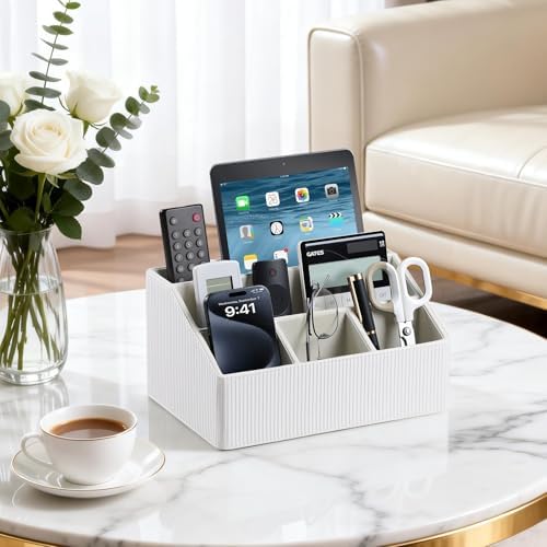 PU Leather Desk Organizer, Remote Control Holder, Ivory - Image 2