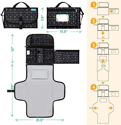 Kopi Baby Portable Diaper Changing Pad, Wipes Pocket, Premium Black Arrows - Image 5
