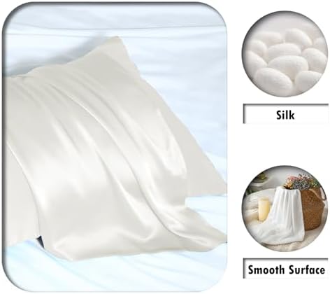 Suatien Mulberry Silk Pillow Cases 2 Pack Queen Size, Ivory - Image 2