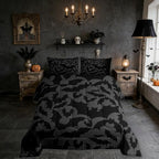 Castle Fairy Halloween Themed Comforter Set King Size,Black Bats Animal Print Bedding Set All Season Quilt Set,Dark Grey Color Microfiber Polyester Down Comforter by CastleFairy