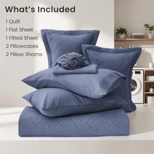 Love's cabin Queen Quilts Bedspreads, 7 Pieces Bed in a Bag, Bluish Grey - Image 6