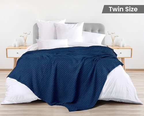 Utopia Bedding 100% Cotton Waffle Blanket Twin Size Navy, 90x72 Inch - Image 2