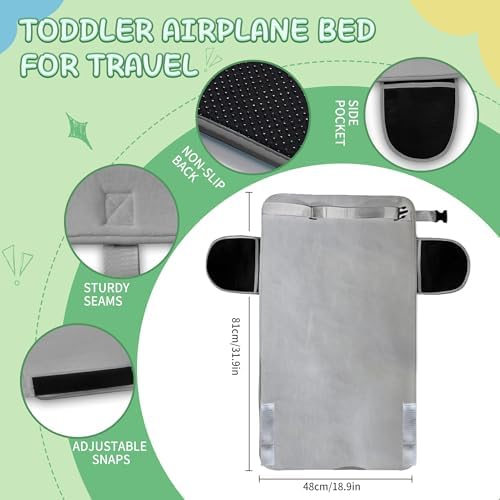 Large Grey Toddler Airplane Bed with Cloth Book, Portable Airplane Seat Extender Travel Bed for Kids, Soft Baby Plane Travel Essentials for Flying, Toddlers Long Flight Must Haves Footrest - Image 2