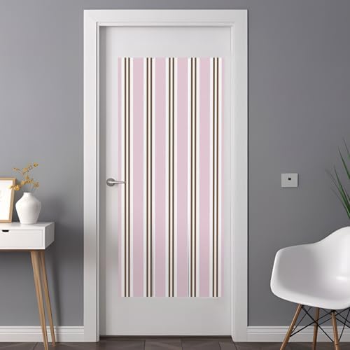 Window Privacy Film Frosted, Pink Brown Striped Non-Adhesive Static Cling Window Tint, Modern Farmhouse Vertical Stripes Insulated Windows Frosted Films for Living Room, 35.4 x 78.7 Inches - Image 3