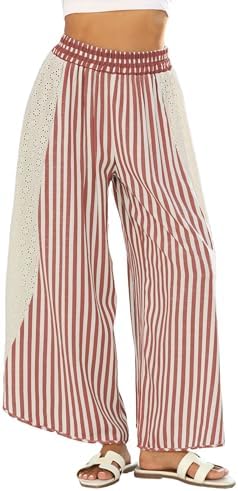 Athlisan Womens Summer Casual Loose Striped Wide Leg Lounge Pants Elastic Waist Palazzo Trousers by AthlisanFashion