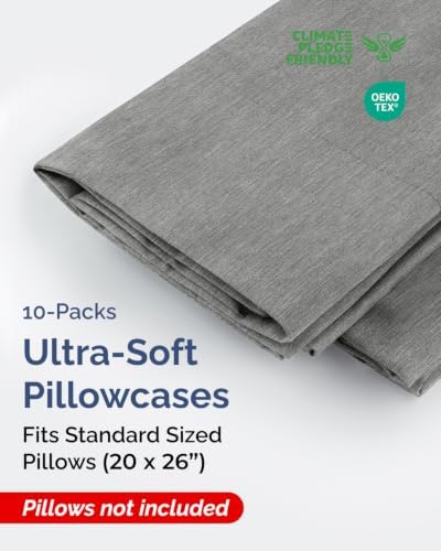 Standard Pillow Cases - 10 Pack Pillowcases, 20" x 26" - Heathered Grey - Image 2