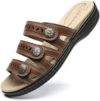 Women's Comfort Leather Slides Lightweight Flat Sandals Cute Slip On Casual Walking Slippers by Hueneph