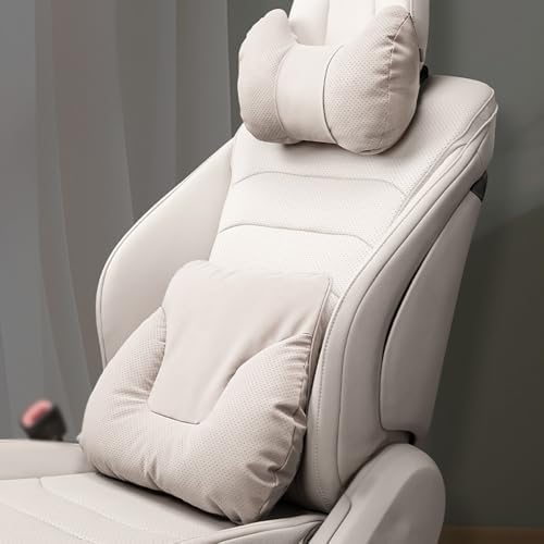 Car Neck Pillow Set for Rivian R1S 2022 2023 2024 2025, Leather Car Headrest Lumbar Support Waist Backrest Head Support Cushion,BeigeWhite by Unknown