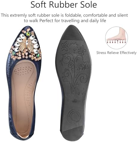 KUNWFNIX Women Ballet Flats Rhinestone Wedding Ballerina Shoes Foldable Sparkly Comfort Slip on Flat Shoes - Image 4