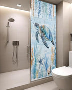 Window Privacy Film Frosted, Sea Turtle Coastal Static Cling Door Window Covering, Blue Ocean Coral Summer Beach Seaweed UV Blocking Windows Film for Office, Hotel, Bedroom, 29.5 x 78.7 Inches - Image 3