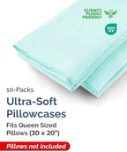 Queen Pillow Cases - 10 Pack Soft Pillowcase Covers - 20" x 30" (Spa Blue) - Image 2