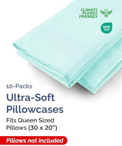 Queen Pillow Cases - 10 Pack Soft Pillowcase Covers - 20" x 30" (Spa Blue) - Image 2