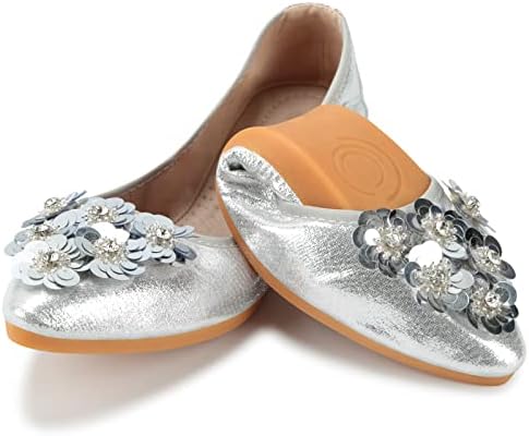 KUNWFNIX Women Ballet Flats Rhinestone Wedding Ballerina Shoes Foldable Sparkly Comfort Slip on Flat Shoes by KUNWFNIX