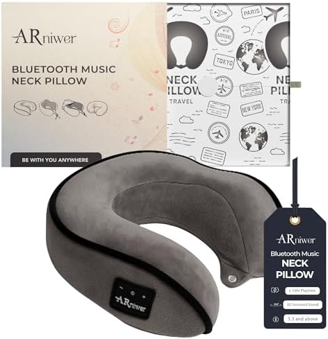 Bluetooth Music Neck Pillow Plus+ Thicker Support Wireless Bluetooth Speaker Suitable Airplane,Train,Car,Office,Outdoor Camping for Sleeping, Resting The Best Travel Essentials. (Dark Gray) by ARniwer