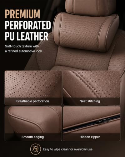 Ergonomic Headrest and Lumbar Support Set for Car Seats, Breathable Perforated Leather Car Pillows, Luxurious Memory Foam Neck Pillow for All Cars, Eases Neck Fatigue for Long Driving(Amber) - Image 4