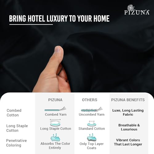 Pizuna 100% Cotton Twin XL Sheet Set 600 Thread Count Black - Image 4