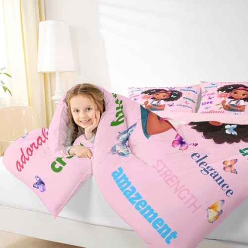 Erosebridal Black Girls Magical Bedding Set Butterflies Inspirational Quotes King Comforter Set African American Comforter Afro Black Princess Girl Duvet Insert for Nursery Kids Pink Room Decor - Image 5