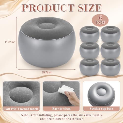 Novabright Inflatable Round Ottoman with Foot Pump Pouf, Dark Gray - Image 2