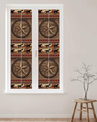 Window Privacy Film Frosted, Texas Star Rustic Reusable Static Cling Window Tints, Farmhouse Western Horse Wood Grain Heat Control Windows Films for Offices, Balcony, 29.5 x 118 Inches - Image 2