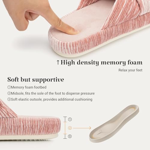Chantomoo Slippers for Women Memory Foam House Bedroom Corduroy Bow Crossbands Slipper Shoes Comfy Trendy Gift Slippers - Image 2